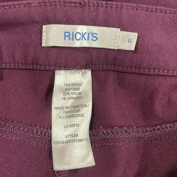 Ricki's Stretch Retro Skinny Pants Plum Purple Elastic Waistband Size 6 - Picture 7 of 10